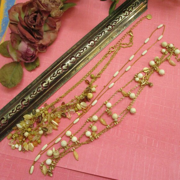 TRIFARI Milk Glass Crystal Gold Necklace Variety~ VINTAGE Gold Chain Beads - Picture 15 of 16